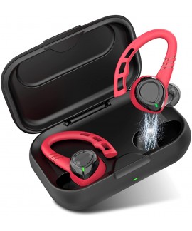 Wireless Earbud, Bluetooth Headphones 5.1 Sport Unique Earhooks, Wireless Earphones in Ear Noise Cancelling Mic Stereo Bass, 35H Playtime IPX7 Waterproof Headset for Workout Running Gym Android iOS
